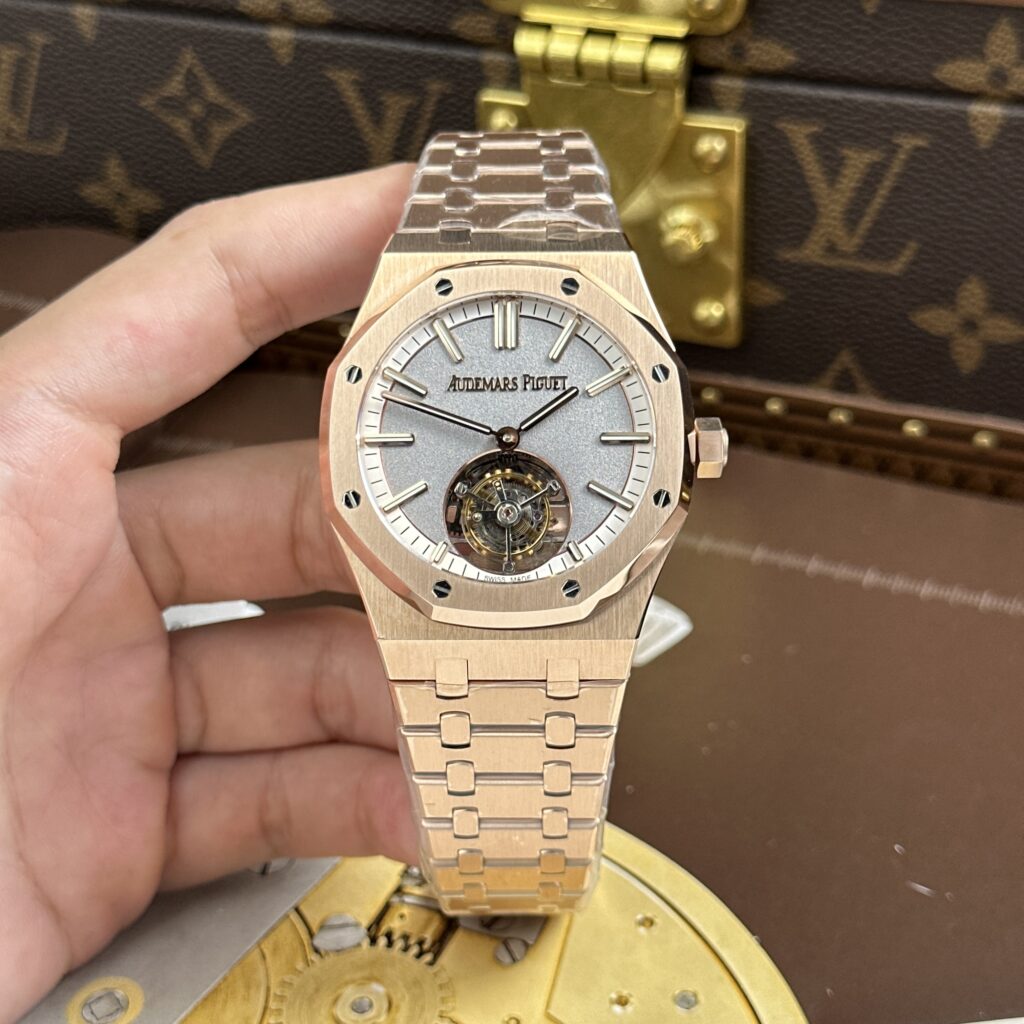 Đồng hồ Audemars Piguet Replica 11 Royal Oak Selfwinding Flying Tourbillon 26730OR mặt xám dây kim loại 41mm (2)