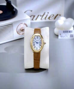 Đồng hồ Cartier Baignoire nữ WGBA0022 vàng gold dây da nâu fake cao cấp 23x31mm
