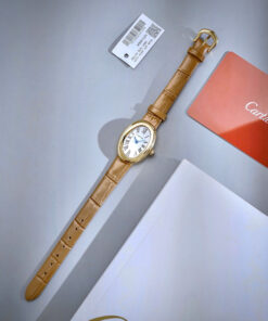 Đồng hồ Cartier Baignoire nữ WGBA0022 vàng gold dây da nâu fake cao cấp 23x31mm