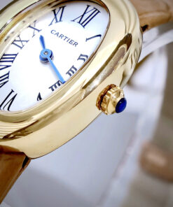 Đồng hồ Cartier Baignoire nữ WGBA0022 vàng gold dây da nâu fake cao cấp 23x31mm