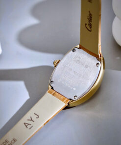 Đồng hồ Cartier Baignoire nữ WGBA0022 vàng gold dây da nâu fake cao cấp 23x31mm
