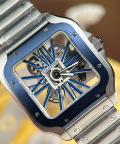 Đồng hồ Cartier Santos Replica 11 nam mặt lộ cơ viền xanh dương nhà máy MLF 39 (2)