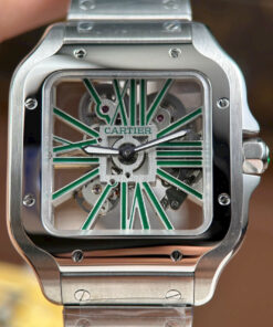 Đồng hồ Cartier Santos nam chế tác mặt lộ cơ cọc số màu xanh lá cây nhà máy MLF 39 (7)