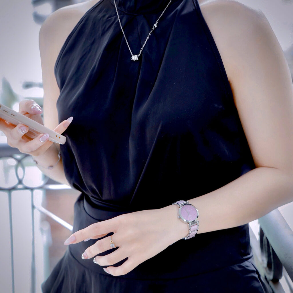 Đồng hồ Coach Tristent Purple nữ dây kim loại máy quazrt nhật like auth 30mm