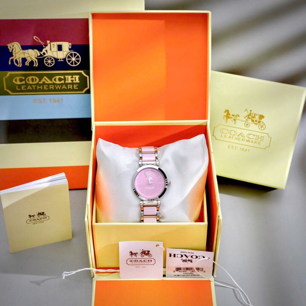 Đồng hồ Coach Tristent Purple nữ dây kim loại máy quazrt nhật like auth 30mm