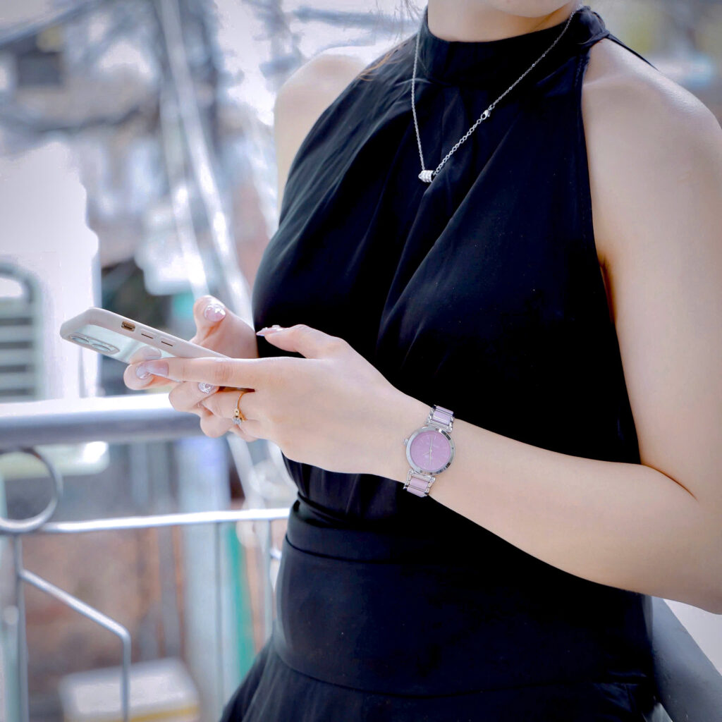 Đồng hồ Coach Tristent Purple nữ dây kim loại máy quazrt nhật like auth 30mm