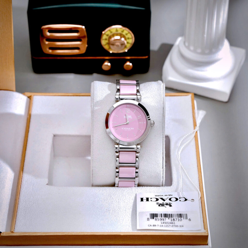 Đồng hồ Coach Tristent Purple nữ dây kim loại máy quazrt nhật like auth 30mm