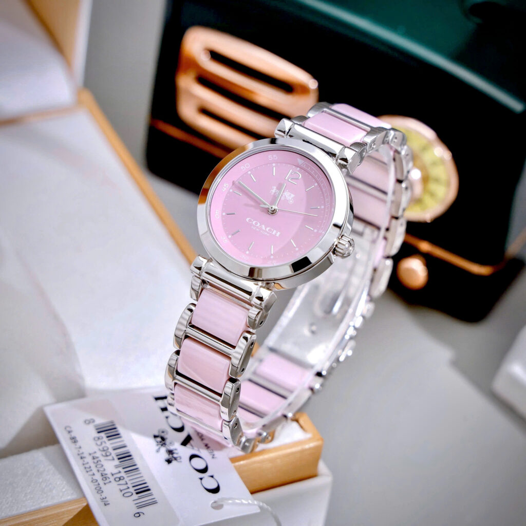 Đồng hồ Coach Tristent Purple nữ dây kim loại máy quazrt nhật like auth 30mm
