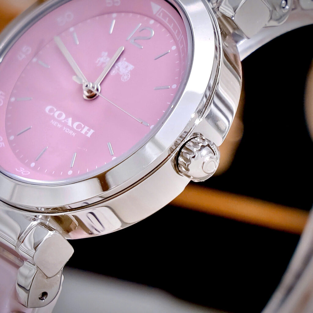 Đồng hồ Coach Tristent Purple nữ dây kim loại máy quazrt nhật like auth 30mm