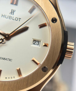 Đồng hồ Hublot nam Replica 1 1 Classic Fusion King Gold mặt trắng máy cơ Thụy Sỹ xưởng JJZ 42mm (2)