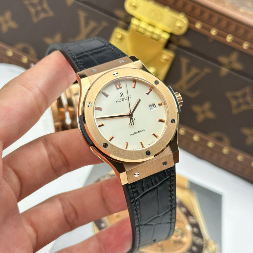 Đồng hồ Hublot nam Replica 1 1 Classic Fusion King Gold mặt trắng máy cơ Thụy Sỹ xưởng JJZ 42mm (2)