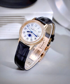 Đồng hồ Jaeger LeCoultre nữ màu vàng hồng đính đá dây da đen like auth 33mm