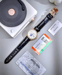 Đồng hồ Jaeger LeCoultre nữ màu vàng hồng đính đá dây da đen like auth 33mm