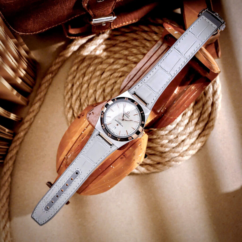  Đồng hồ Omega Constellation nam demi vàng dây cao su xám fake cao cấp 41mm