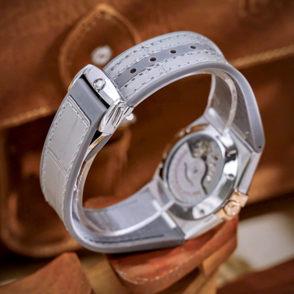  Đồng hồ Omega Constellation nam demi vàng dây cao su xám fake cao cấp 41mm