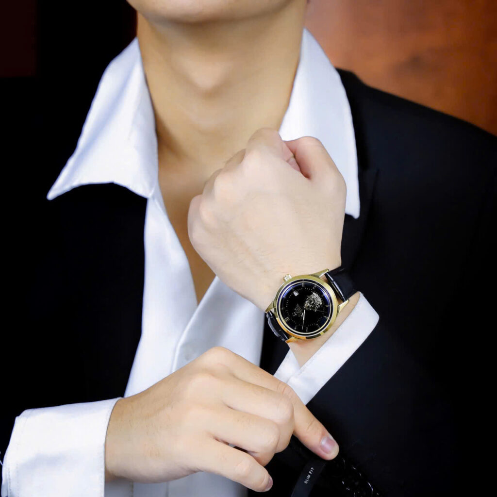 Đồng hồ Omega thuyền buồm vàng gold mặt đen máy cơ nhật giá rẻ 40mm