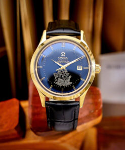 Đồng hồ Omega thuyền buồm vàng gold mặt đen máy cơ nhật giá rẻ 40mm