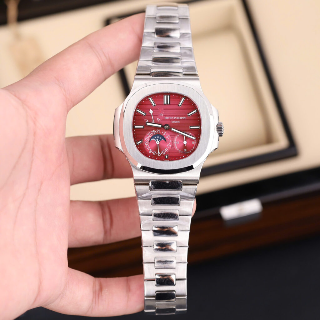 Đồng hồ Patek Philippe Nautilus 5712 Fake 11 mặt số màu cherry dây kim loại xưởng GR 40mm (2)
