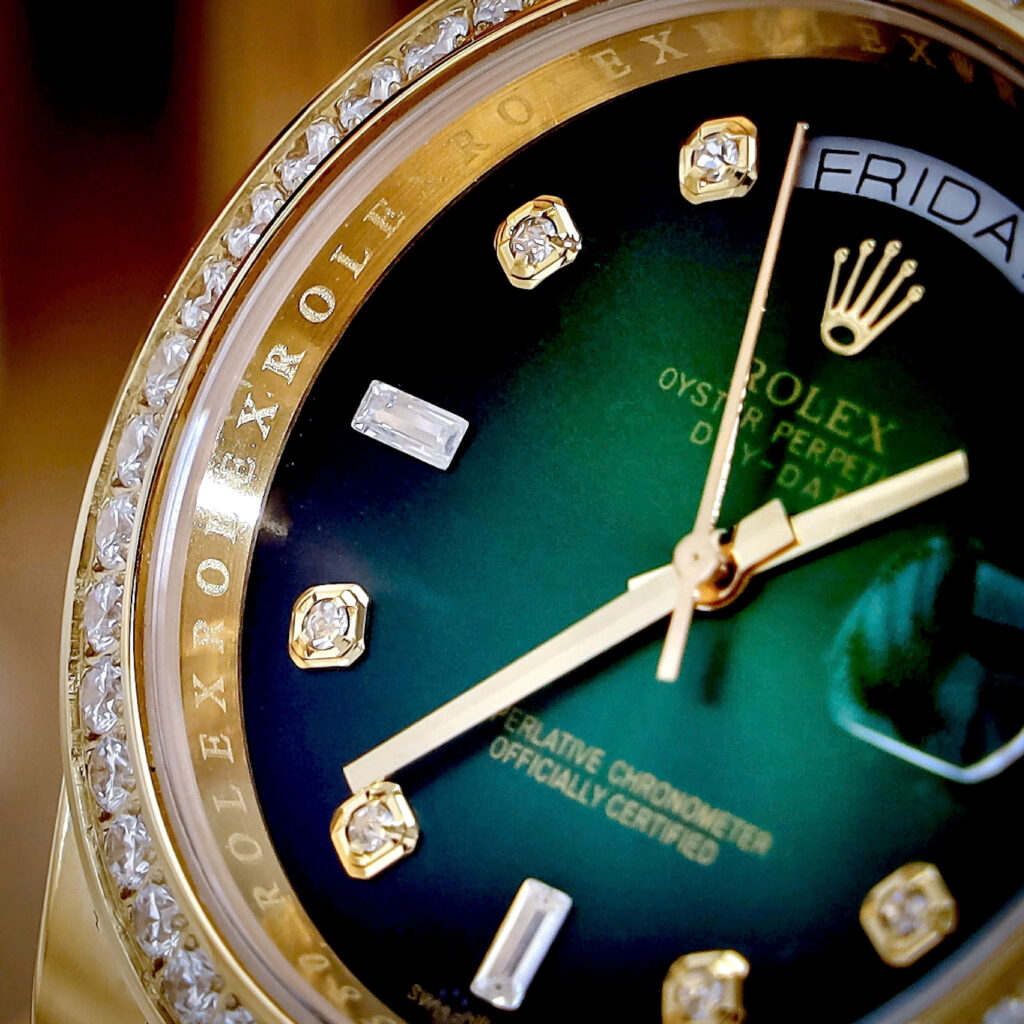 Đồng hồ Rolex Date Date vàng gold nam đính đá máy cơ nhật giá rẻ 40mm