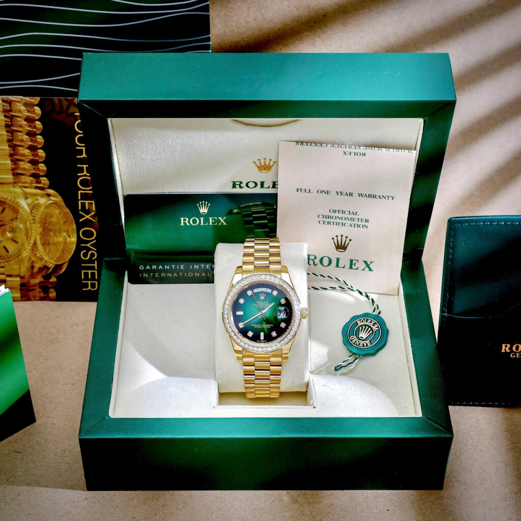 Đồng hồ Rolex Date Date vàng gold nam đính đá máy cơ nhật giá rẻ 40mm