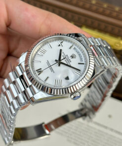 Đồng hồ Rolex Day-Date Rep 1 1 mặt trắng cọc số la mã nặng 186 gram xưởng QF 40mm (2)