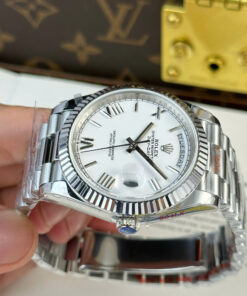 Đồng hồ Rolex Day-Date Rep 1 1 mặt trắng cọc số la mã nặng 186 gram xưởng QF 40mm (2)