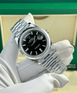 Đồng hồ Rolex Day-Date Replica 11 mặt đen cọc số đá nặng 186 gram nhà máy QF 40mm (2)