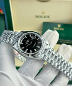 Đồng hồ Rolex Day-Date Replica 11 mặt đen cọc số đá nặng 186 gram nhà máy QF 40mm (2)