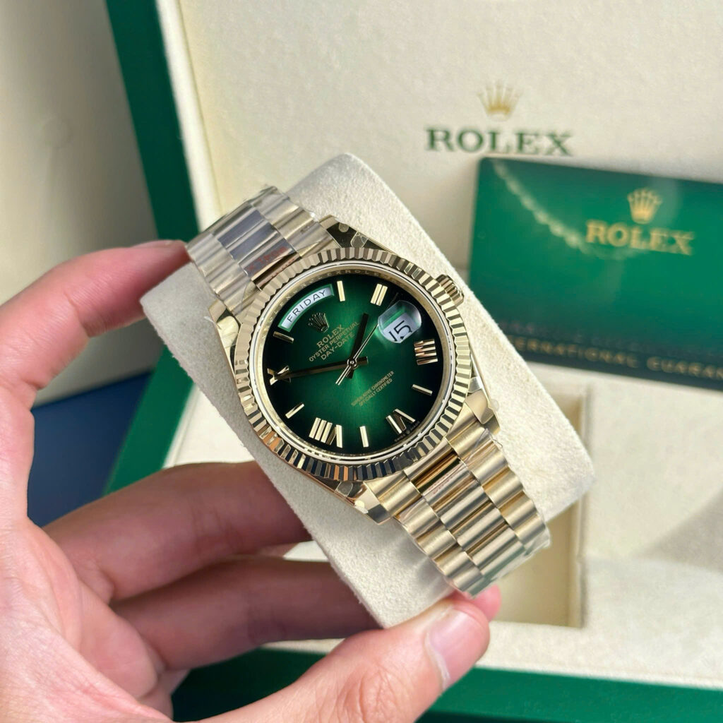 Đồng hồ Rolex Rep 11 Day-Date nam mặt xanh lá cây ombre nặng 186 gram xưởng QF 40mm (2)