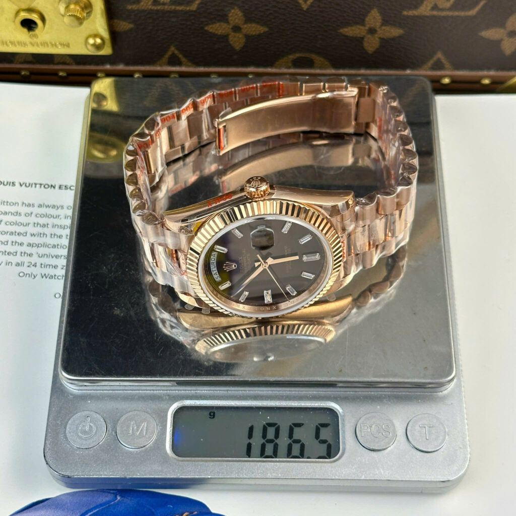 Đồng hồ Rolex chế tác Day-Date nam mặt nâu nặng 186 gram nhà máy QF 40mm (1)