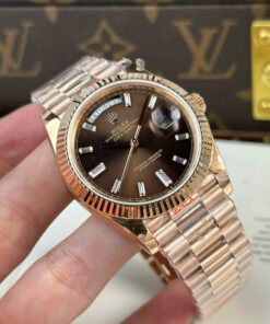 Đồng hồ Rolex chế tác Day-Date nam mặt nâu nặng 186 gram nhà máy QF 40mm (1)