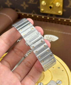 Đồng hồ nam Cartier Santos Rep 1 1 mặt lộ cơ viền vàng nhà máy MLF 39 (1)