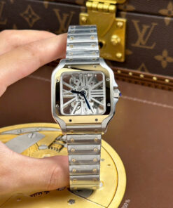 Đồng hồ nam Cartier Santos Rep 1 1 mặt lộ cơ viền vàng nhà máy MLF 39 (1)