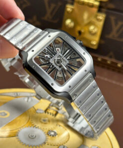 Đồng hồ nam Cartier Santos Rep 11 mặt lộ cơ viền đen nhà máy MLF 39 (2)