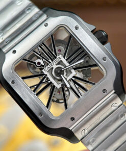 Đồng hồ nam Cartier Santos Rep 11 mặt lộ cơ viền đen nhà máy MLF 39 (2)