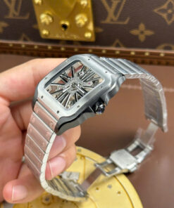 Đồng hồ nam Cartier Santos Rep 11 mặt lộ cơ viền đen nhà máy MLF 39 (2)