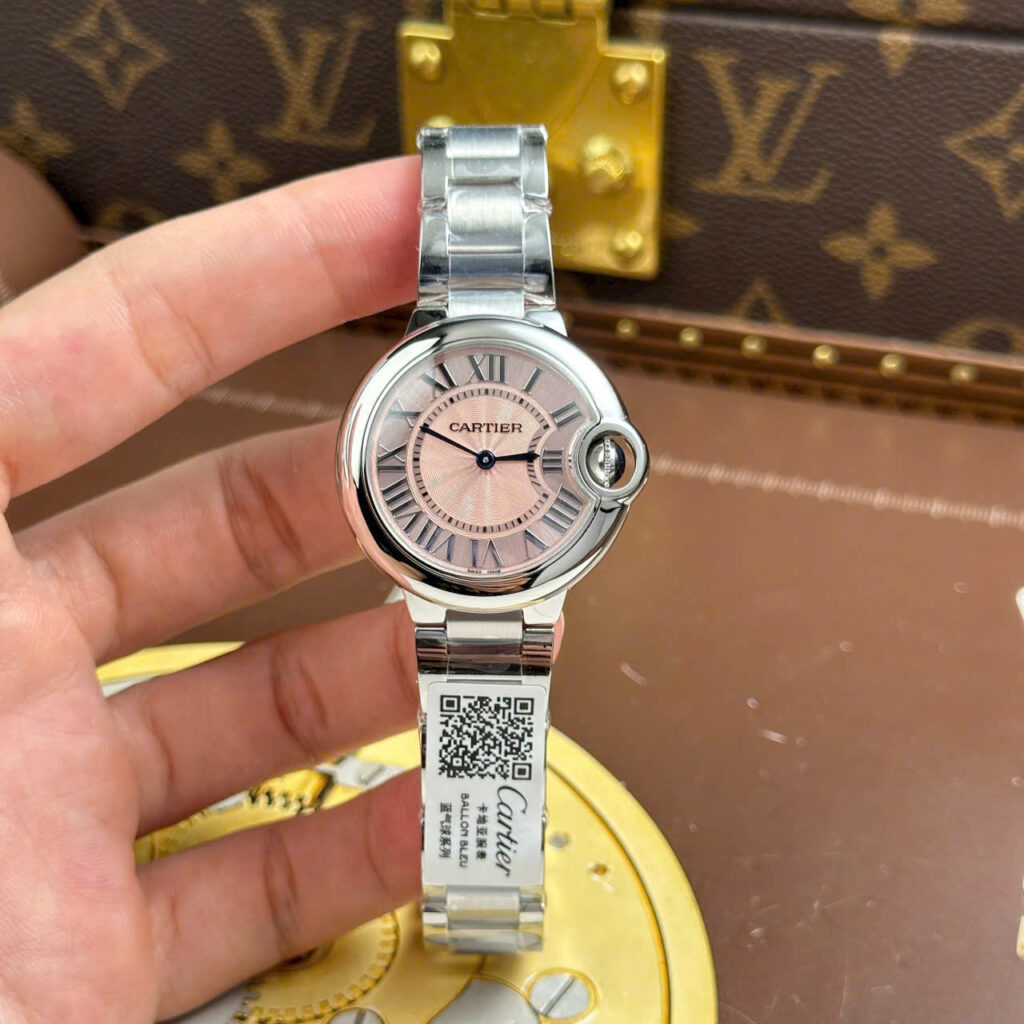 Đồng hồ nữ Cartier Ballon Bleu Rep 11 mặt hồng dây kim loại nhà máy AF 33mm (2)