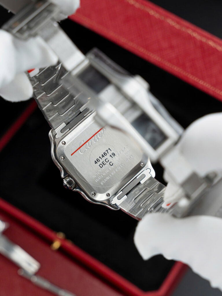 Đồng hồ nữ Cartier Santos Replica 11 mạ demi vàng mặt trắng nhà máy BV 35 (2)