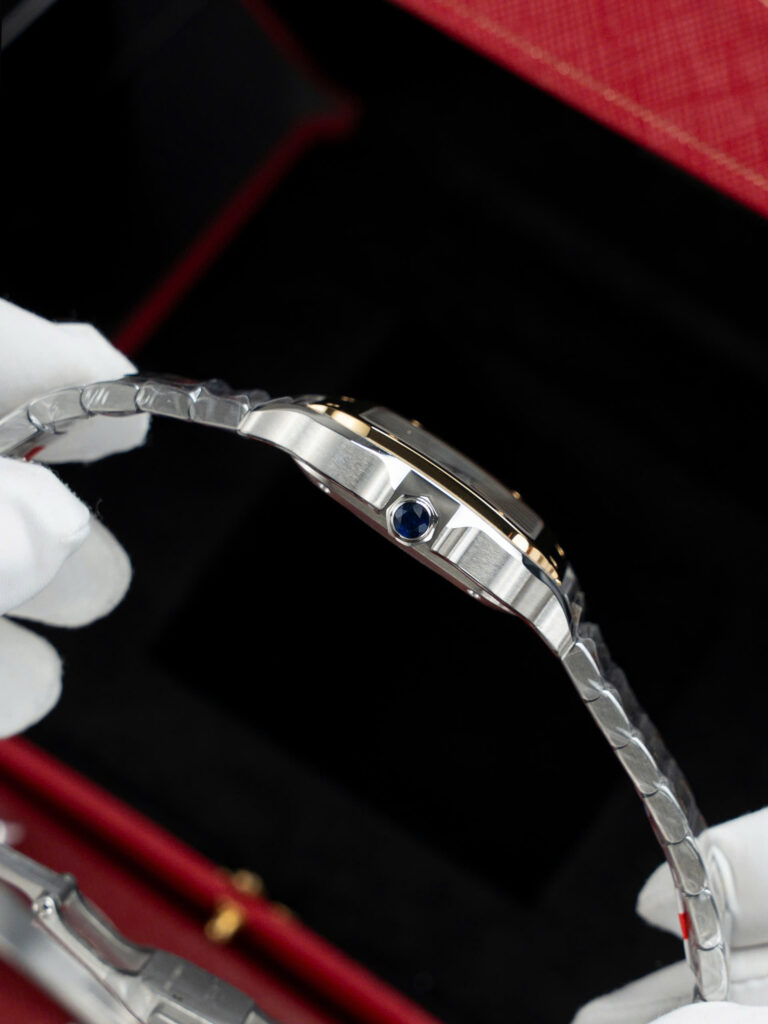 Đồng hồ nữ Cartier Santos Replica 11 mạ demi vàng mặt trắng nhà máy BV 35 (2)