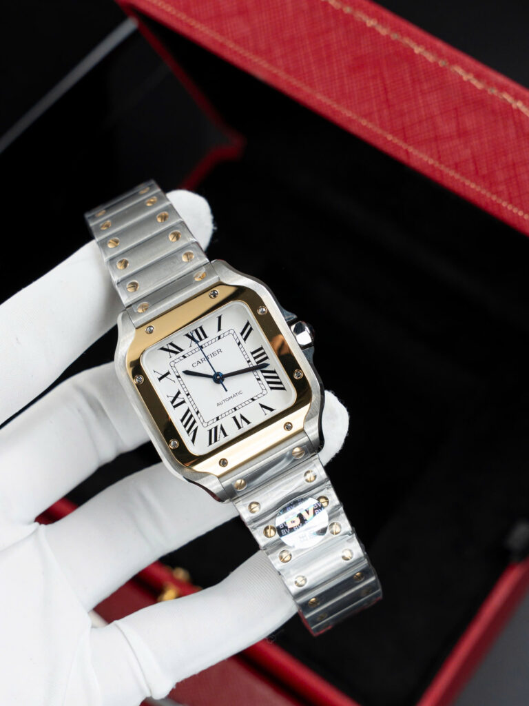 Đồng hồ nữ Cartier Santos Replica 11 mạ demi vàng mặt trắng nhà máy BV 35 (2)