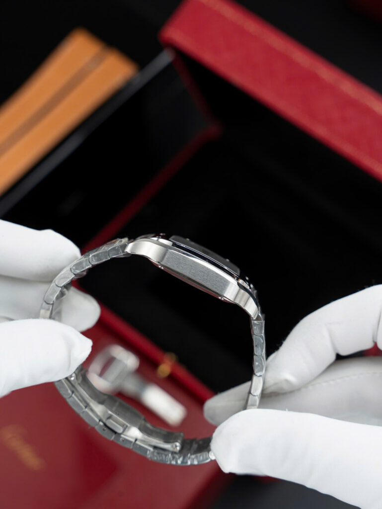 Đồng hồ nữ Cartier Santos Replica 11 mặt trắng xanh dương dây kim loại nhà máy BV 35 (2)