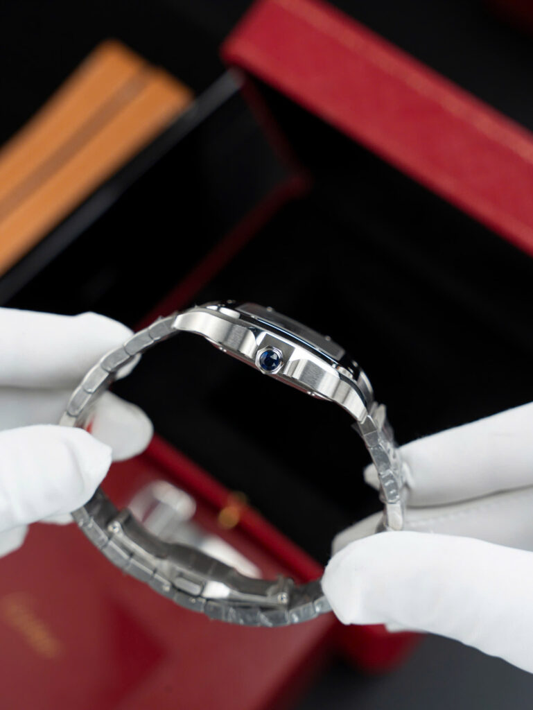 Đồng hồ nữ Cartier Santos Replica 11 mặt trắng xanh dương dây kim loại nhà máy BV 35 (2)