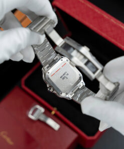 Đồng hồ nữ Cartier Santos Replica 11 mặt trắng xanh dương dây kim loại nhà máy BV 35 (2)
