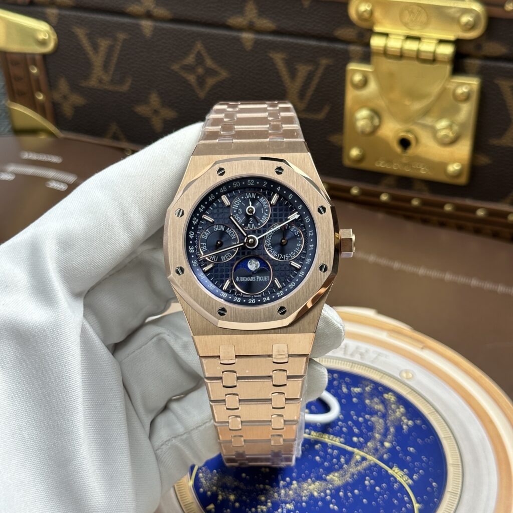Đồng Hồ Audemars Piguet Rep 11 Royal Oak Perpetual Calendar 26574OR mặt xanh dương vỏ mạ vàng hồng 41mm (2)