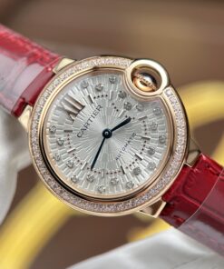 Đồng Hồ Cartier Ballon Bleu WJBB0033 Replica 11 nữ mạ vàng hồng viền đính đá xưởng AF 33mm (2)