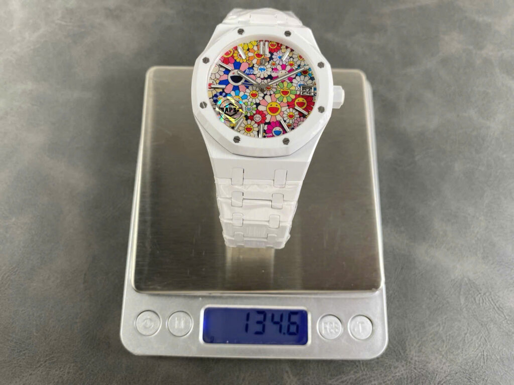 Đồng hồ Audemars Piguet 15500 Sunflower Replica 11 vỏ gốm trắng họa tiết bông hoa cười xưởng APS 41mm (2)