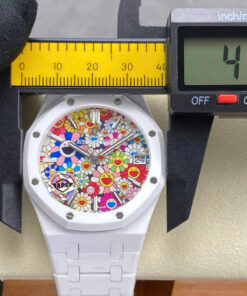 Đồng hồ Audemars Piguet 15500 Sunflower Replica 11 vỏ gốm trắng họa tiết bông hoa cười xưởng APS 41mm (2)