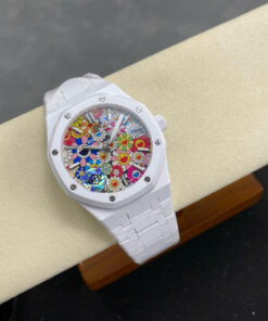 Đồng hồ Audemars Piguet 15500 Sunflower Replica 11 vỏ gốm trắng họa tiết bông hoa cười xưởng APS 41mm (2)