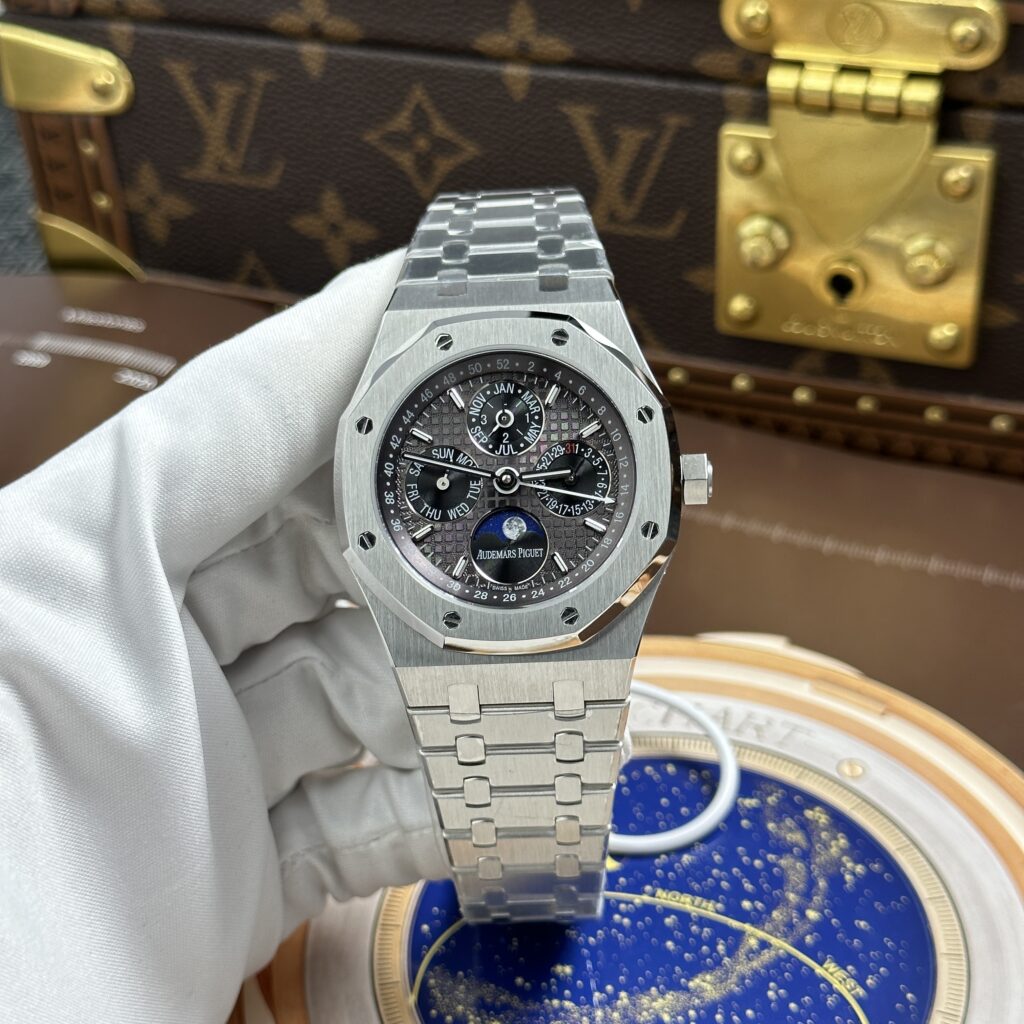Đồng hồ Audemars Piguet Rep 11 Royal Oak Perpetual Calendar 26574ST mặt xám dây kim loại 41mm (2)
