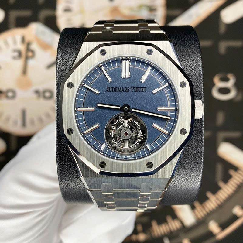 Đồng hồ Audemars Piguet Rep 11 Royal Oak Selfwinding Flying Tourbillon 26730TI mặt xanh phun cát 41mm (8)